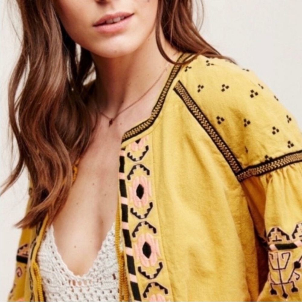 Anthropologie RD + Koko Embroidered Yellow Bohemian Jacket - Picture 2 of 7